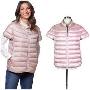 Martha Stewart | Down Feather Short Sleeve Baby Pink Zip Puffer Jacket Medium M